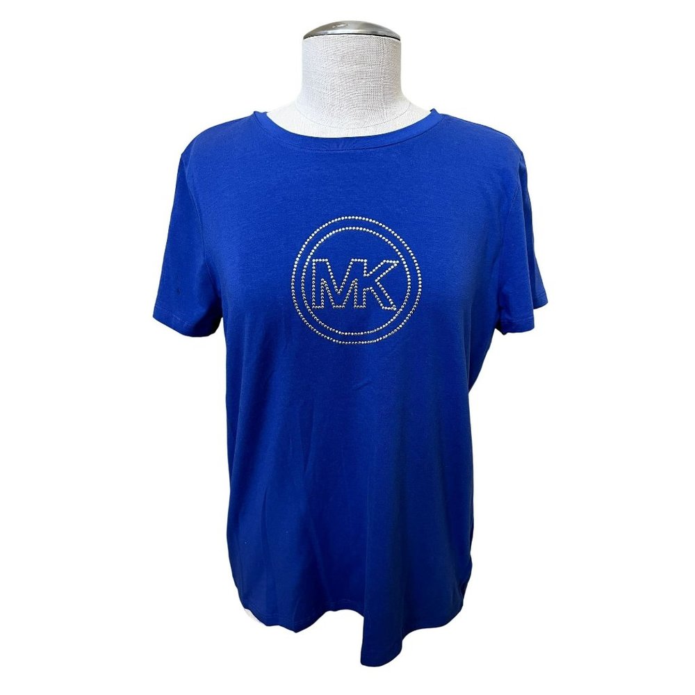MICHAEL KORS women's t-shirt NEW blue short sleeve studded logo Size XL